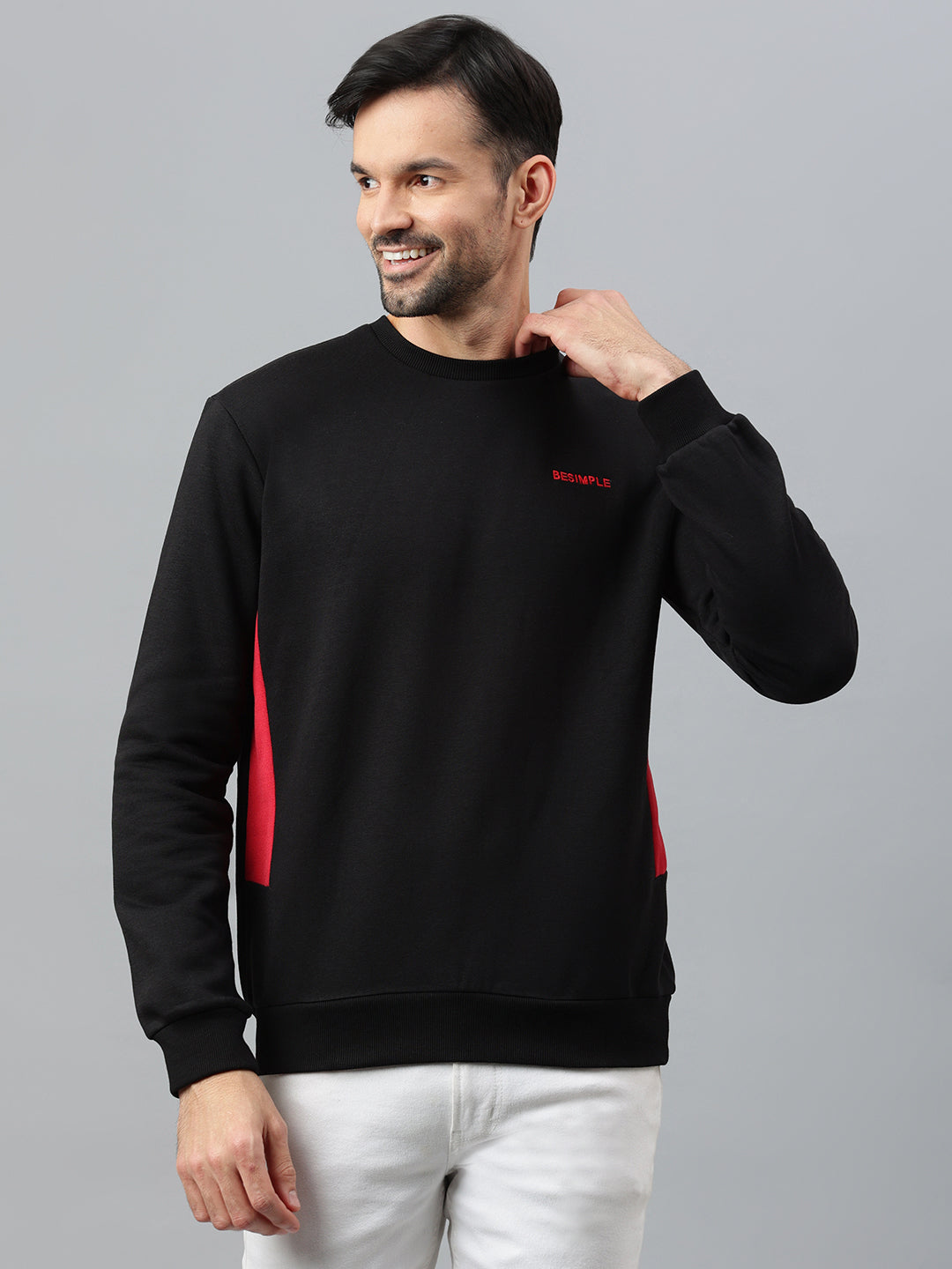 Solid Sweatshirt : Black & Red