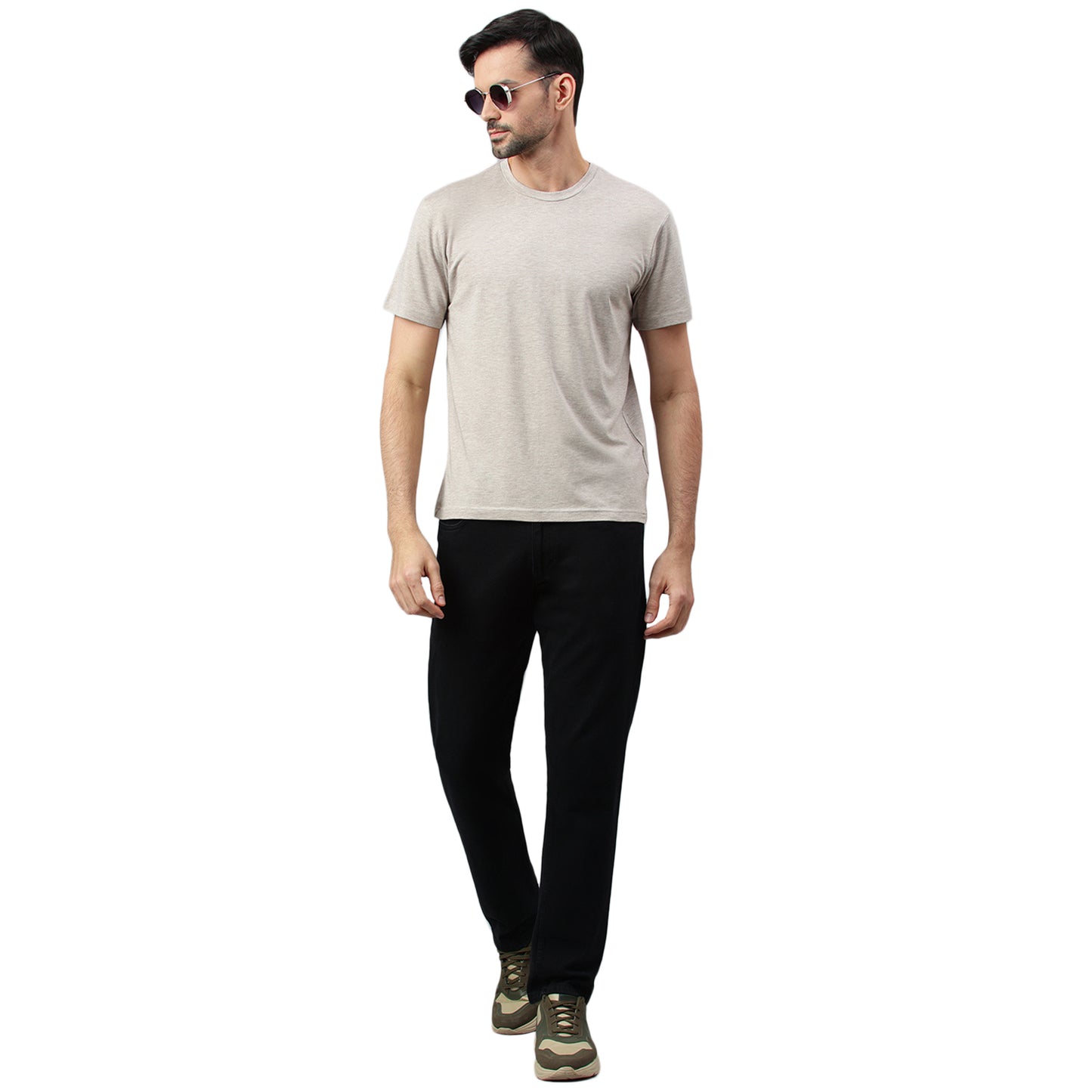 Supima Half Sleeves T-Shirt: Khaki/Light Brown