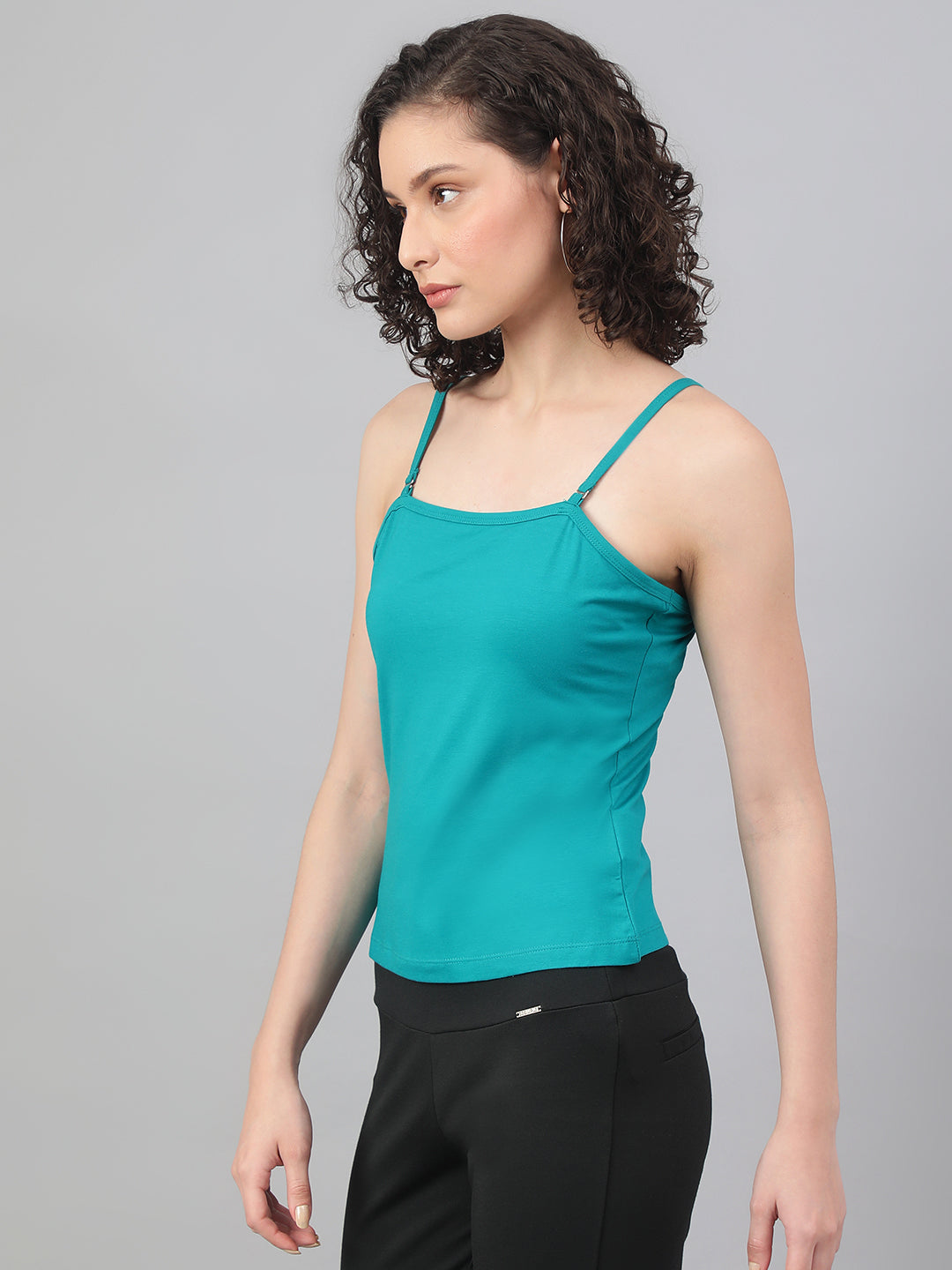 Stylish spaghetti top in Supima cotton - Teal/Sky Blue Cotton Top for Women - BeSimple