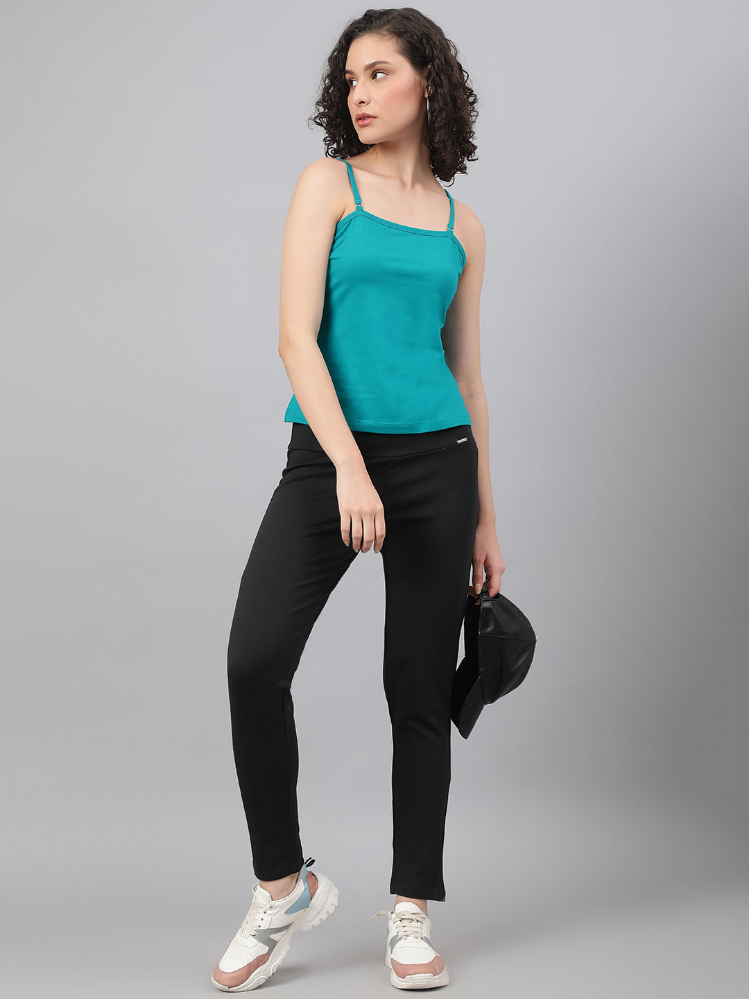 Stylish spaghetti top in Supima cotton - Teal/Sky Blue Cotton Top for Women - BeSimple