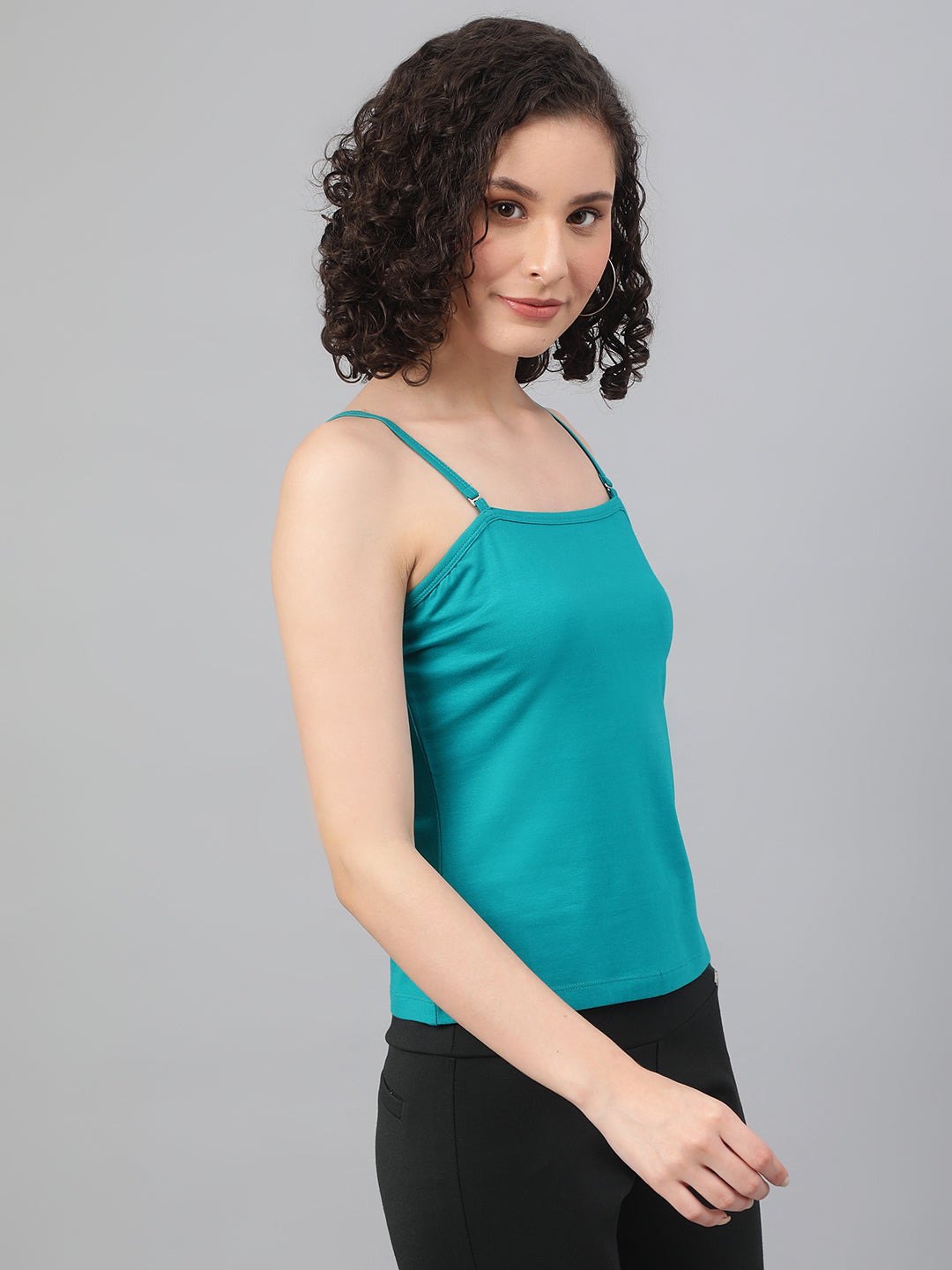 Stylish spaghetti top in Supima cotton - Teal/Sky Blue Cotton Top for Women - BeSimple