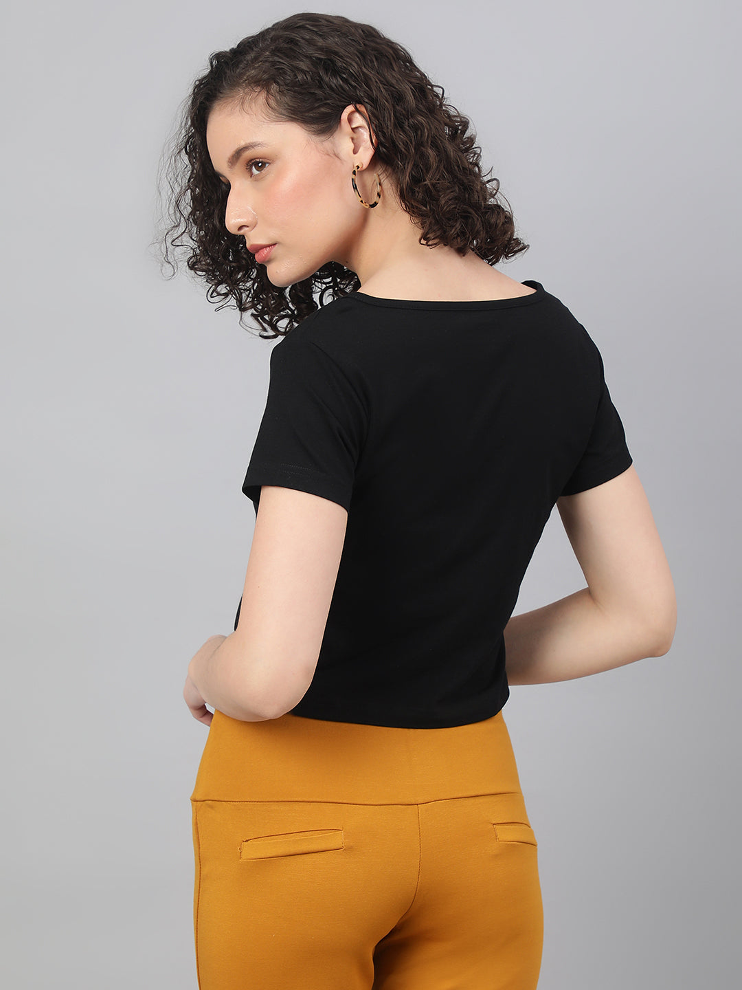 Supima V-Neck Crop : Black