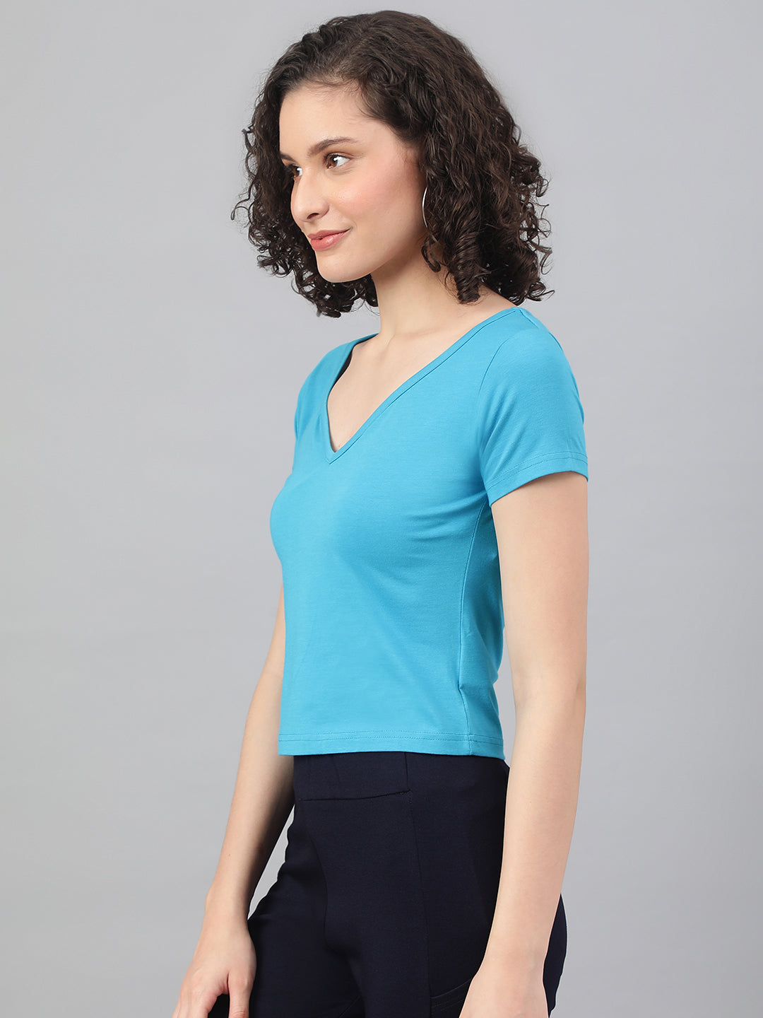 Supima V-Neck Crop : Blue