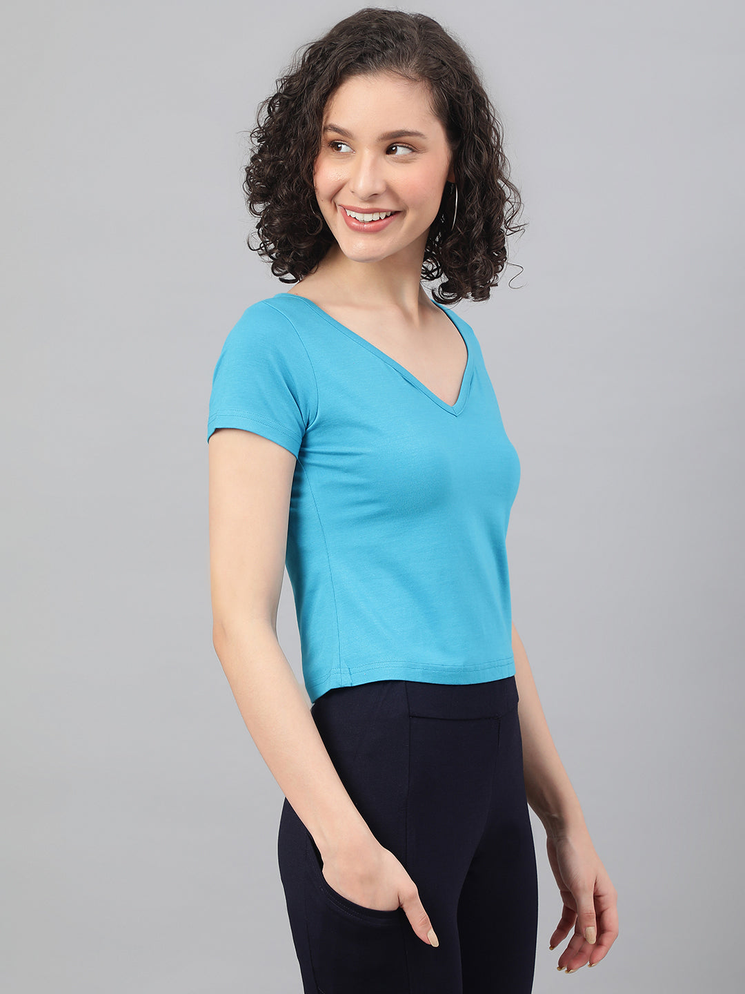 Supima V-Neck Crop : Blue