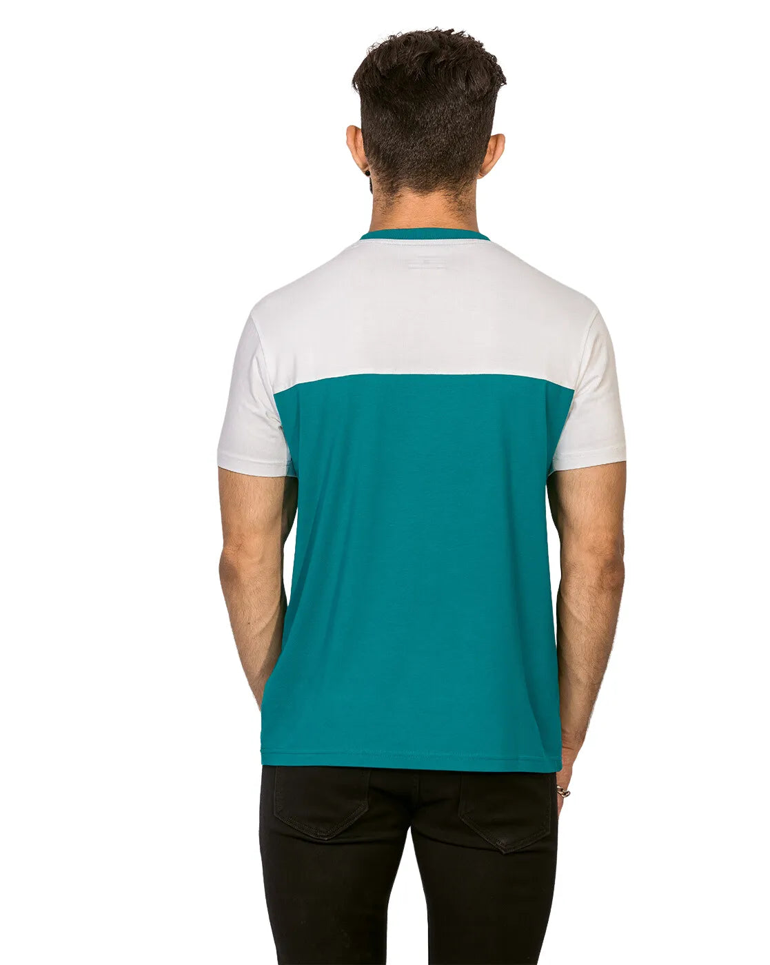 Supima Half Sleeves T-Shirt: White and Sky Blue