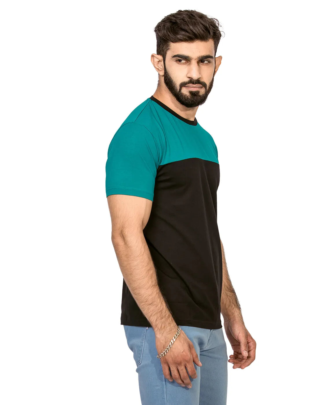 Supima Half Sleeves T-Shirt: Black and Teal