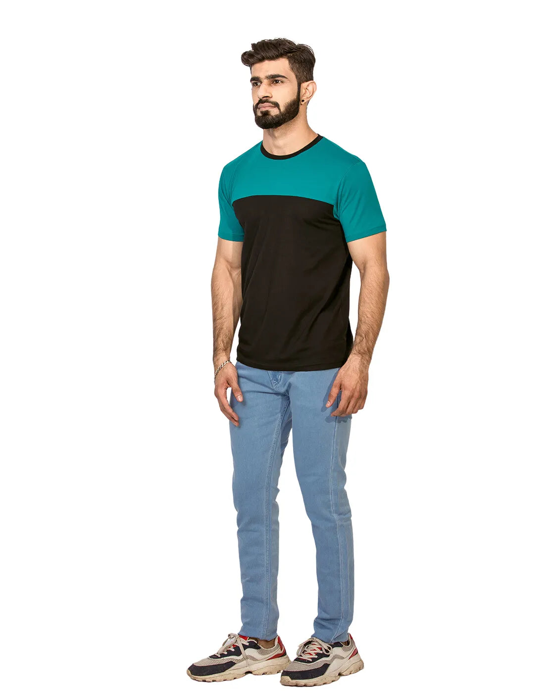 Supima Half Sleeves T-Shirt: Black and Teal