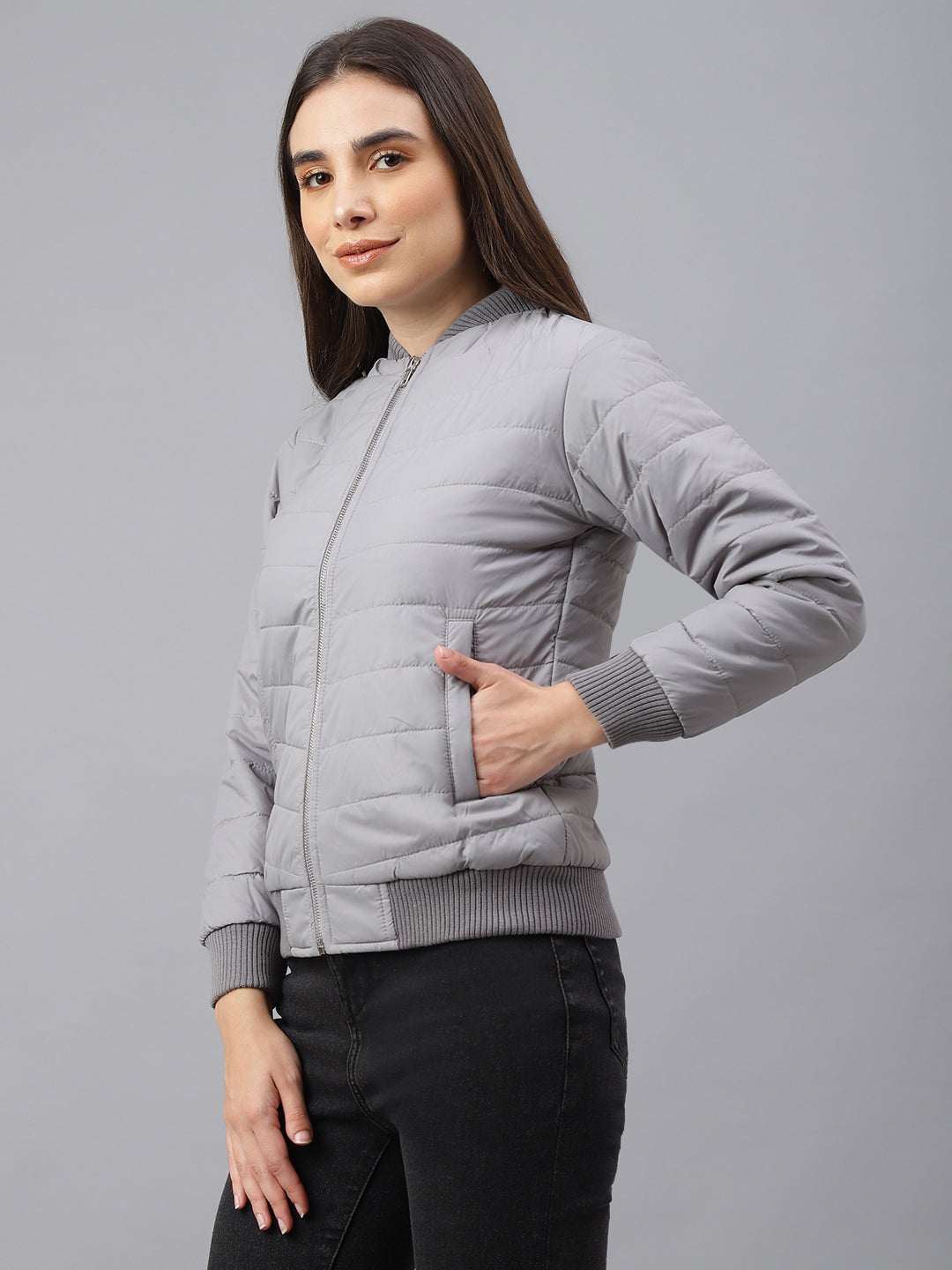 Women Bomber Jacket : Light Grey