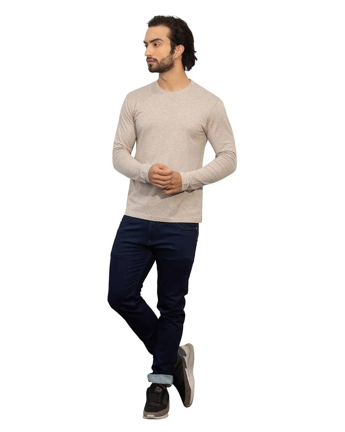 Be Simple's Supima Full Sleeves T-Shirt : Beige Melange
