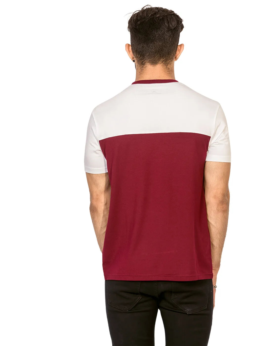 Supima Half Sleeves T-Shirt: Burgundy and White