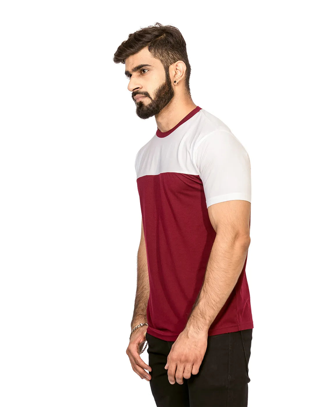 Supima Half Sleeves T-Shirt: Burgundy and White