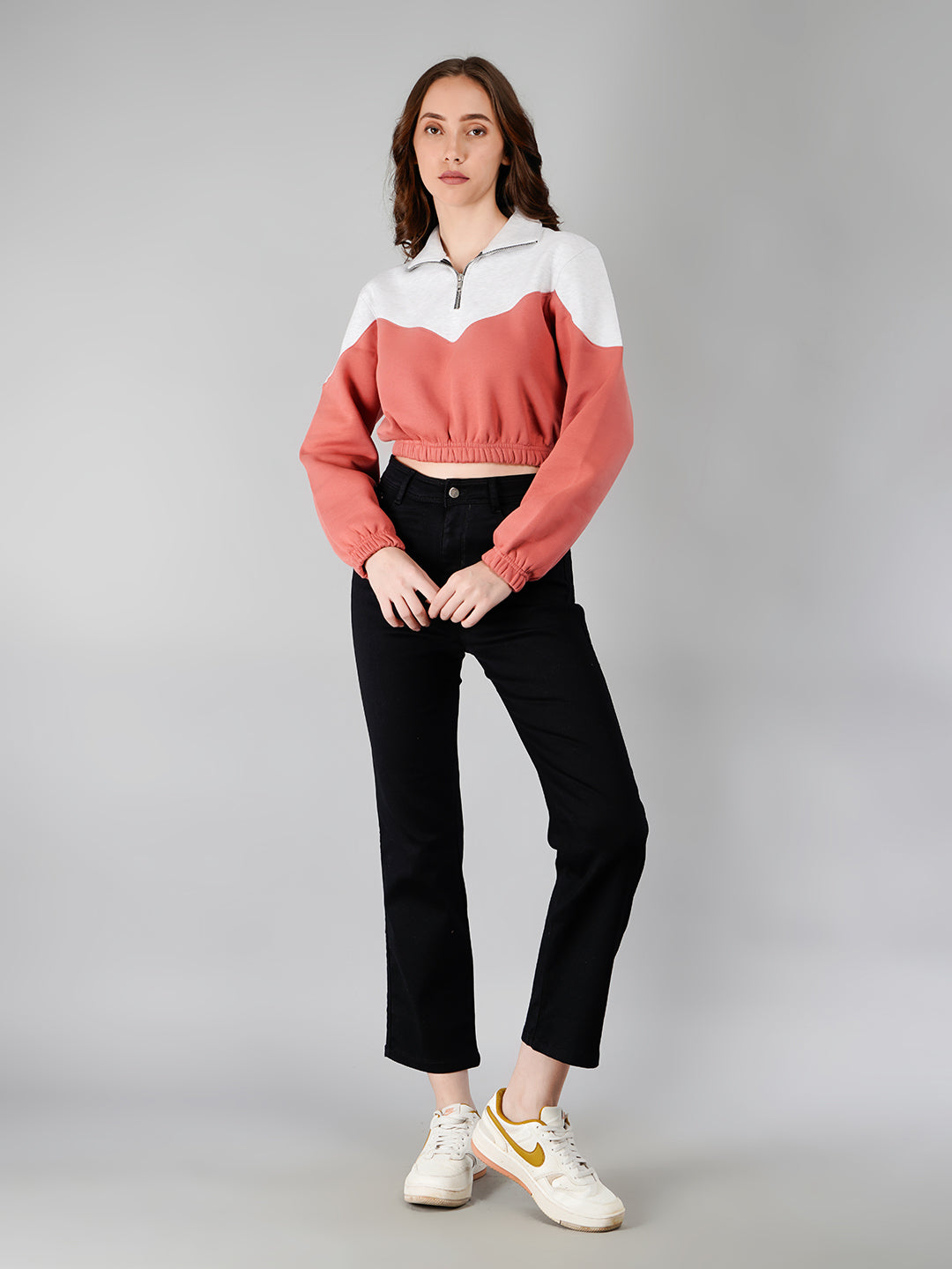 Crop Sweatshirt : White Mélange / Brick