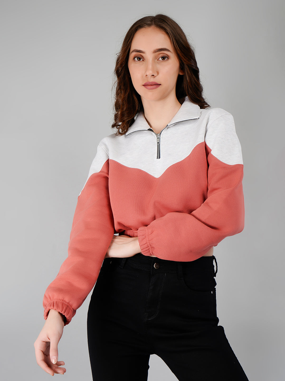 Crop Sweatshirt : White Mélange / Brick