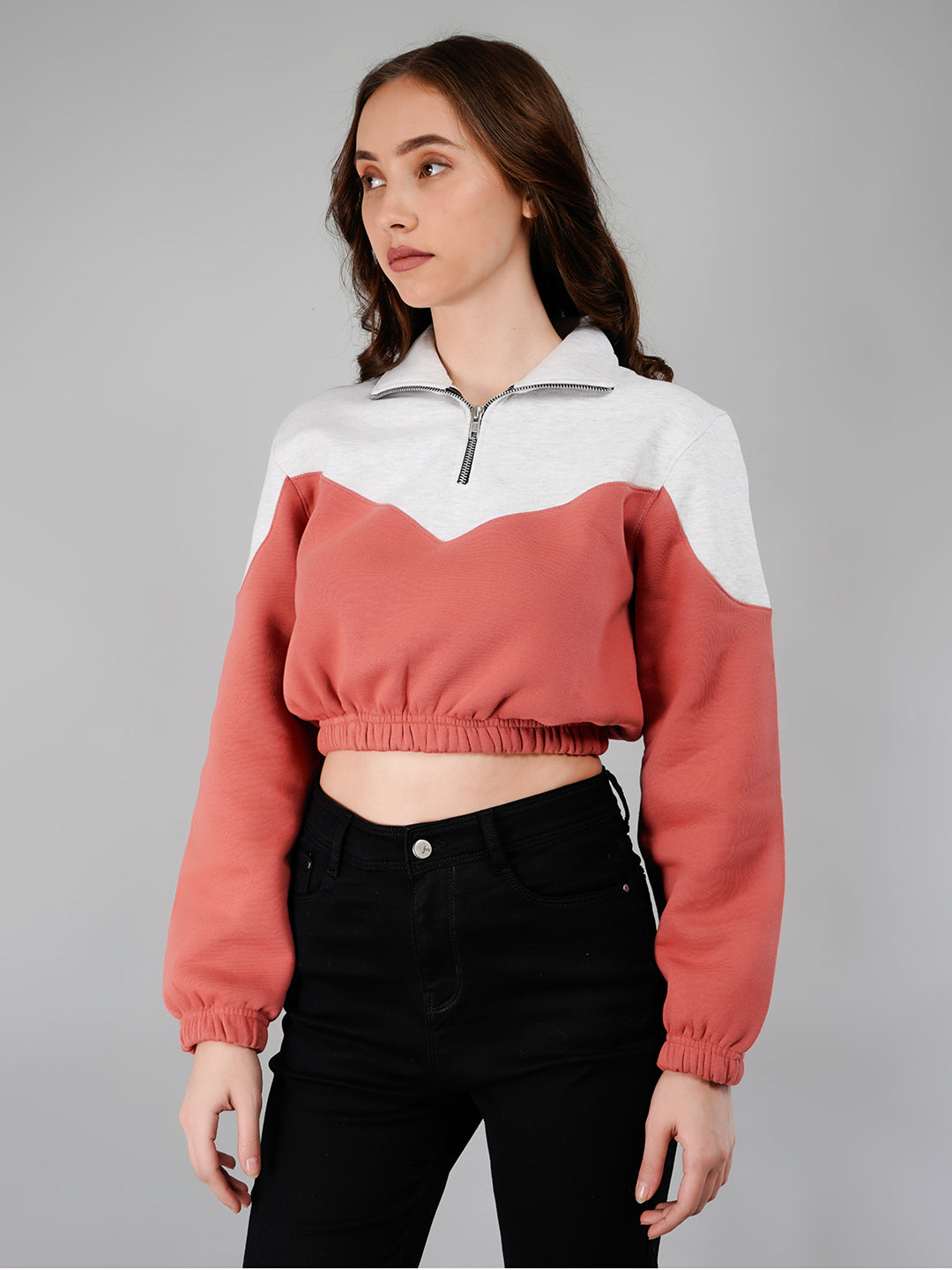 Crop Sweatshirt : White Mélange / Brick