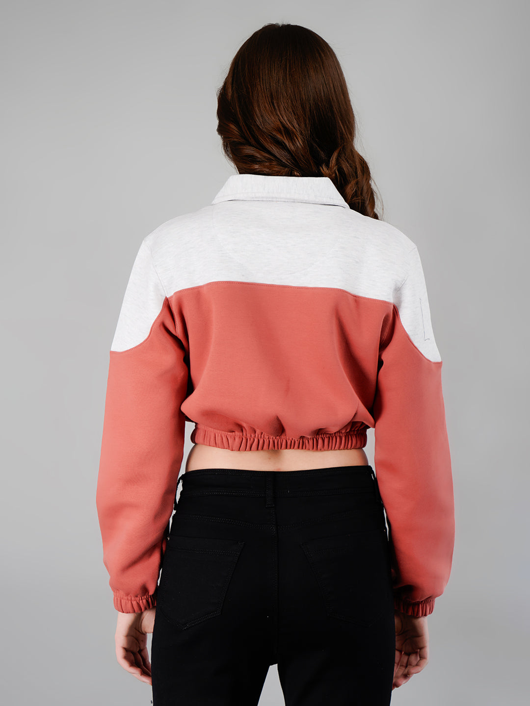 Crop Sweatshirt : White Mélange / Brick