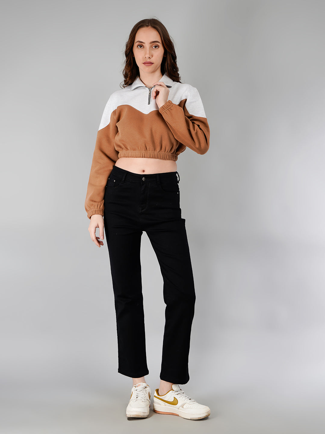 Crop Sweatshirt : White Mélange / Beige