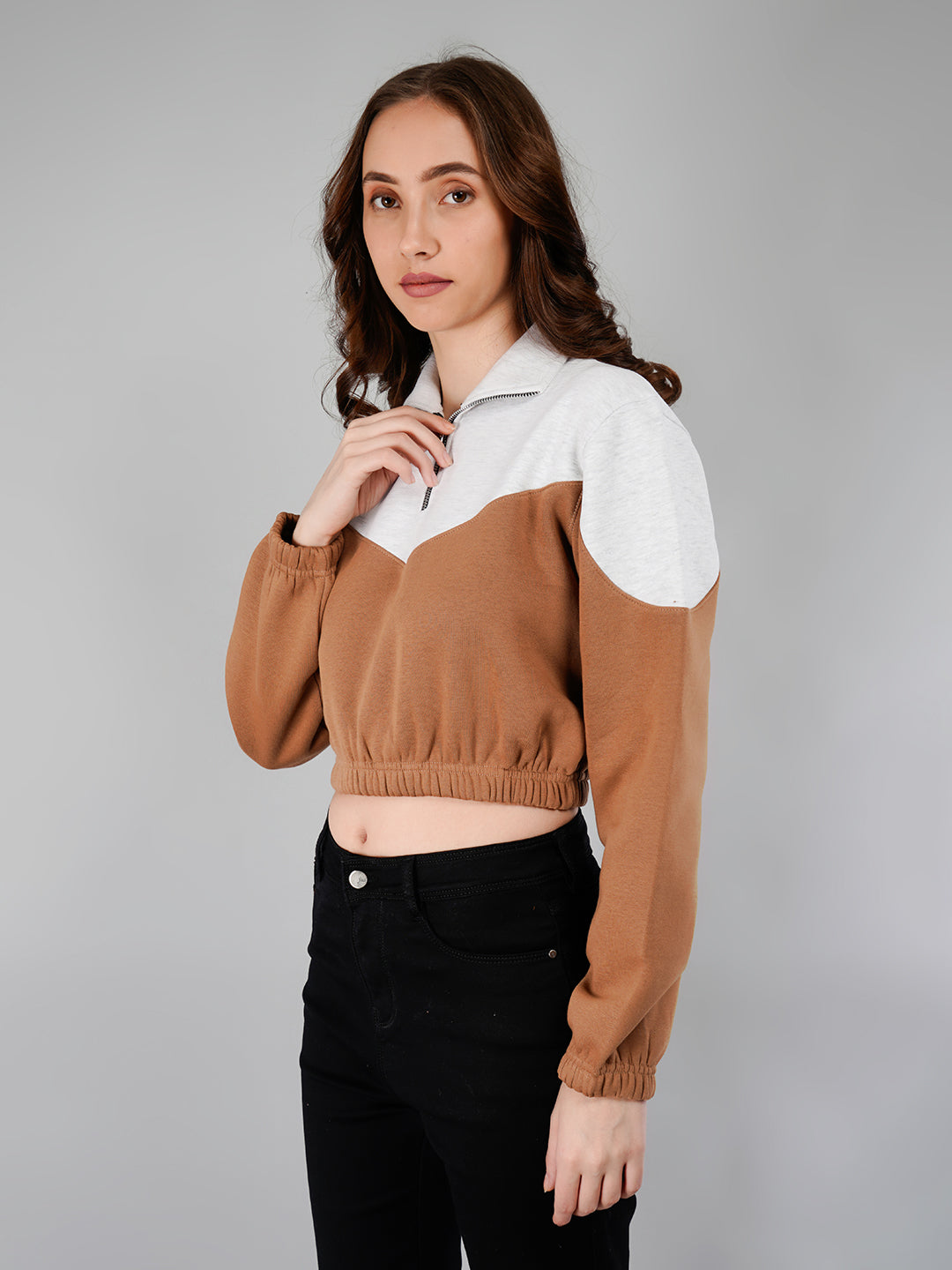 Crop Sweatshirt : White Mélange / Beige