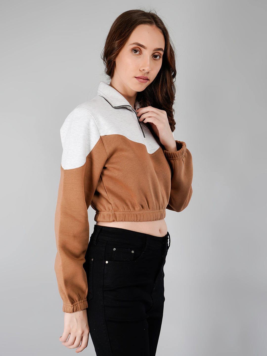 Crop Sweatshirt : White Mélange / Beige
