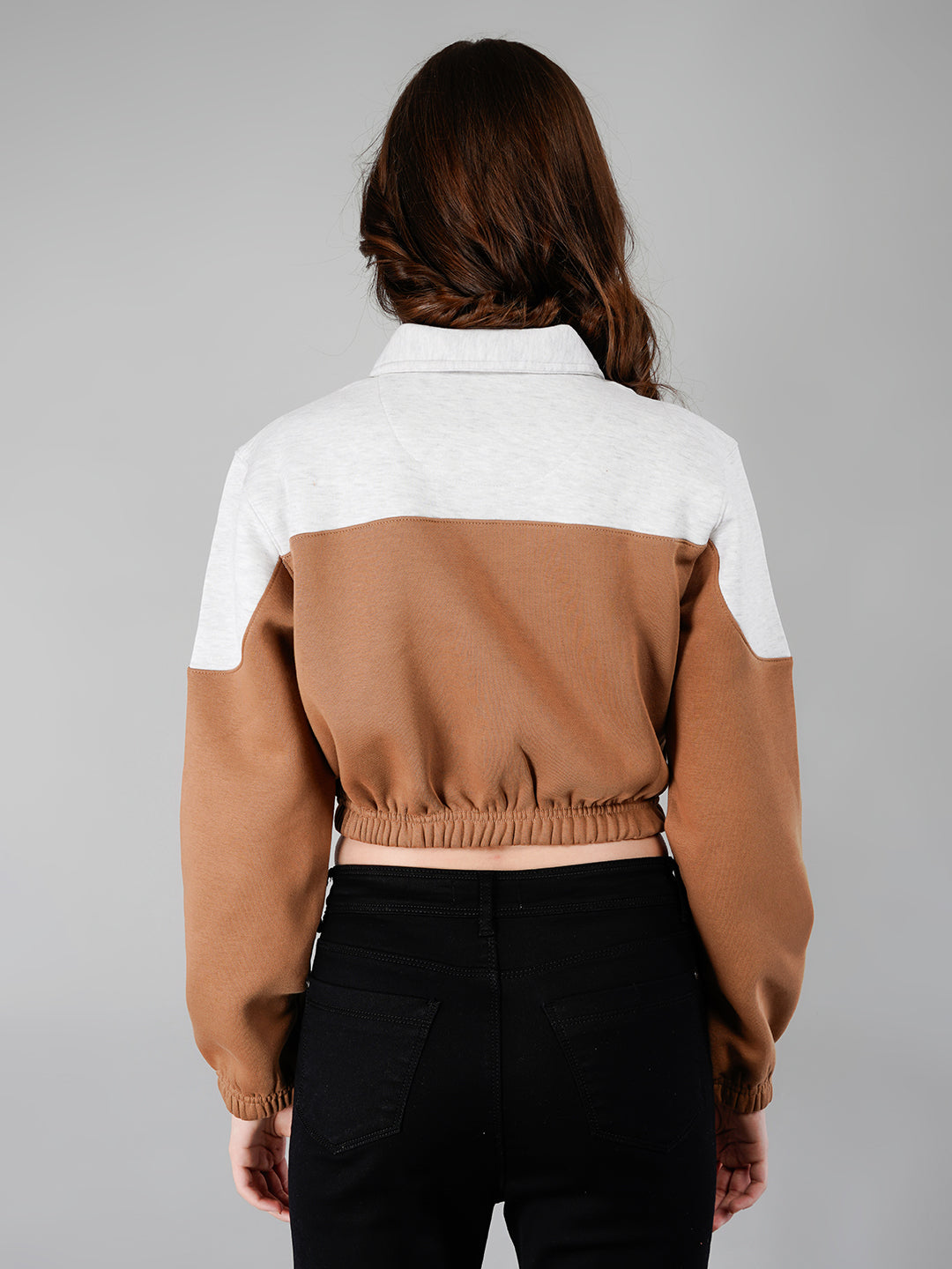 Crop Sweatshirt : White Mélange / Beige