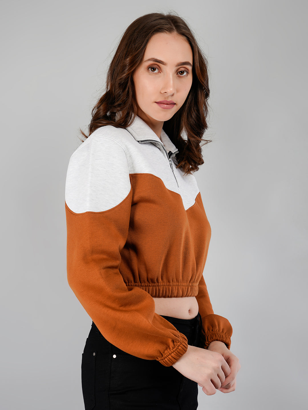 Crop Sweatshirt : White Mélange / Tan