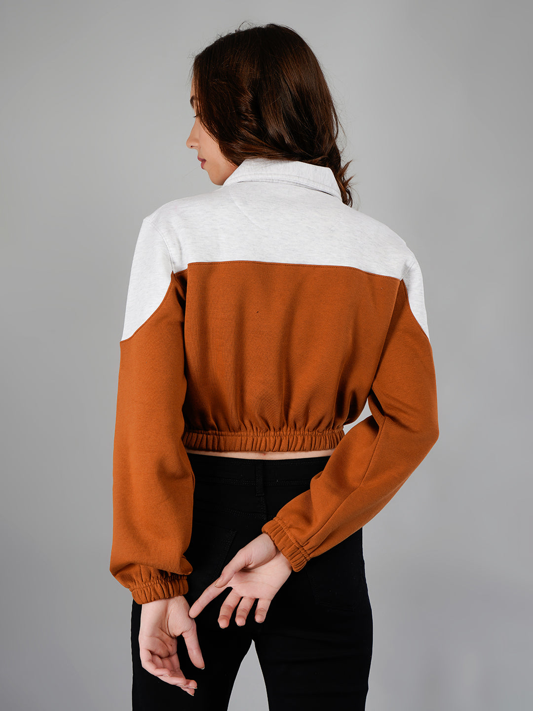 Crop Sweatshirt : White Mélange / Tan