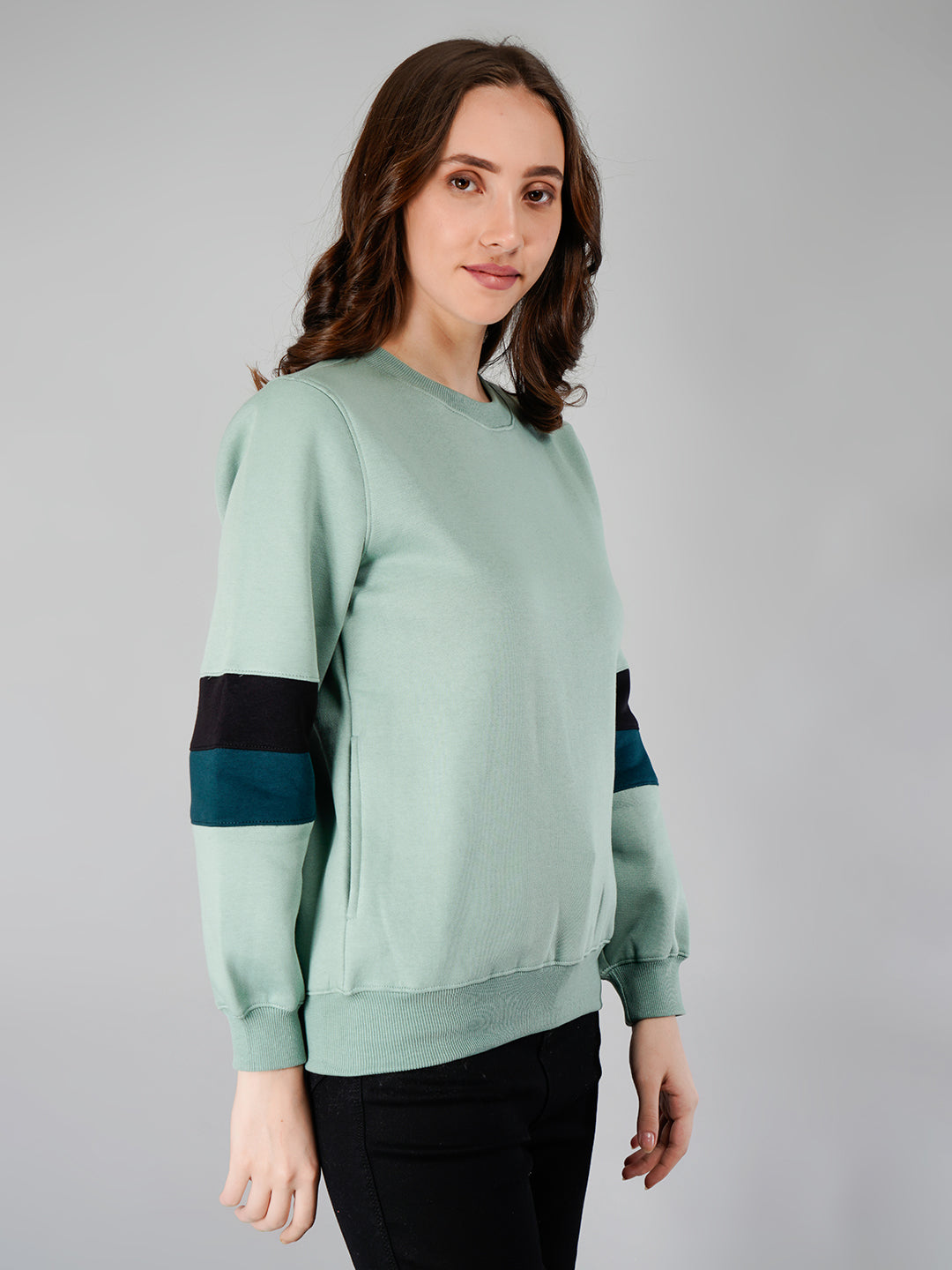 Solid Sweatshirt : Seagreen (Color Block Sleeve)