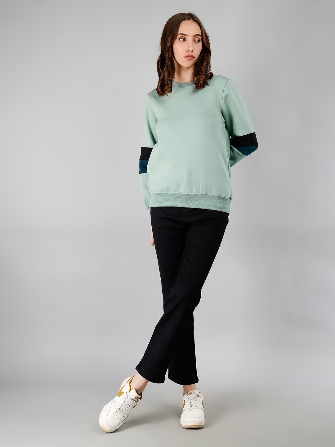 Solid Sweatshirt : Seagreen (Color Block Sleeve)