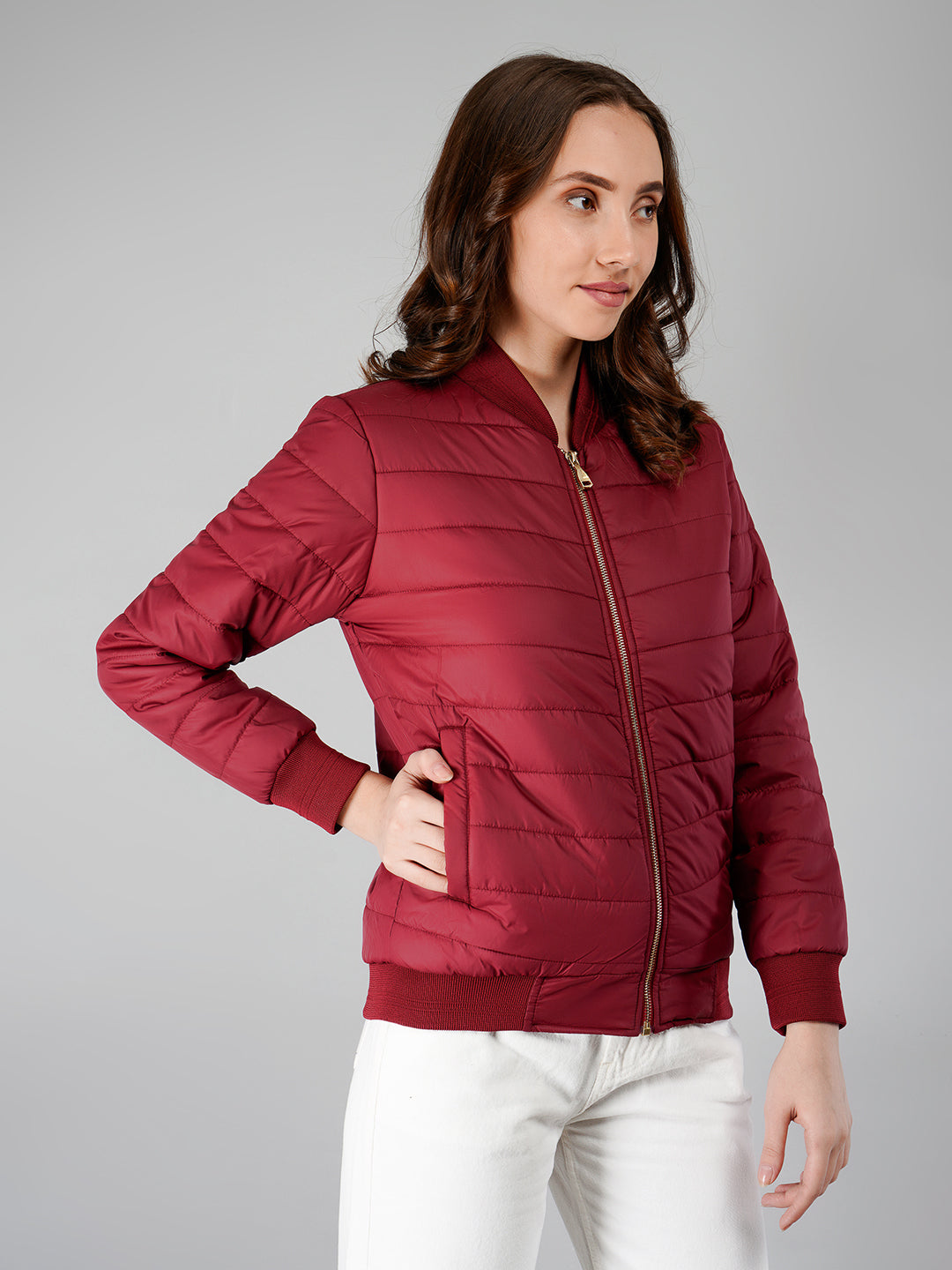 Women Bomber Jacket : Burgundy (with branding)