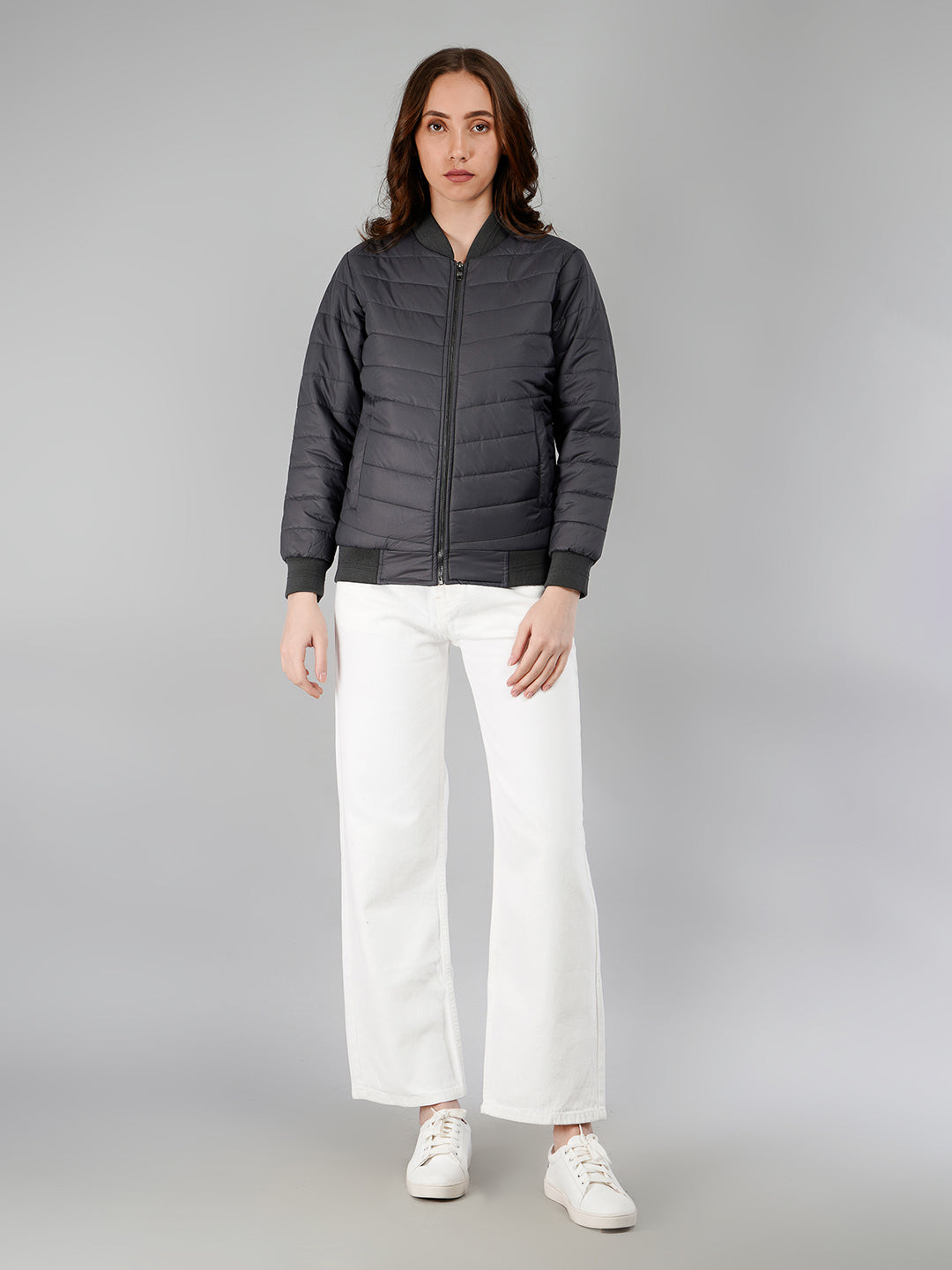 Women Bomber Jacket : Grey