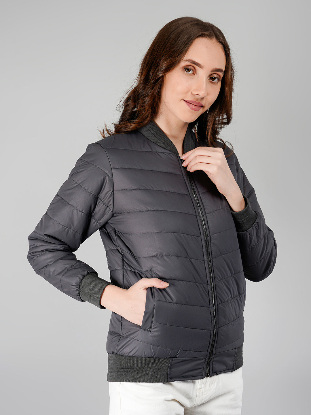 Women Bomber Jacket : Grey