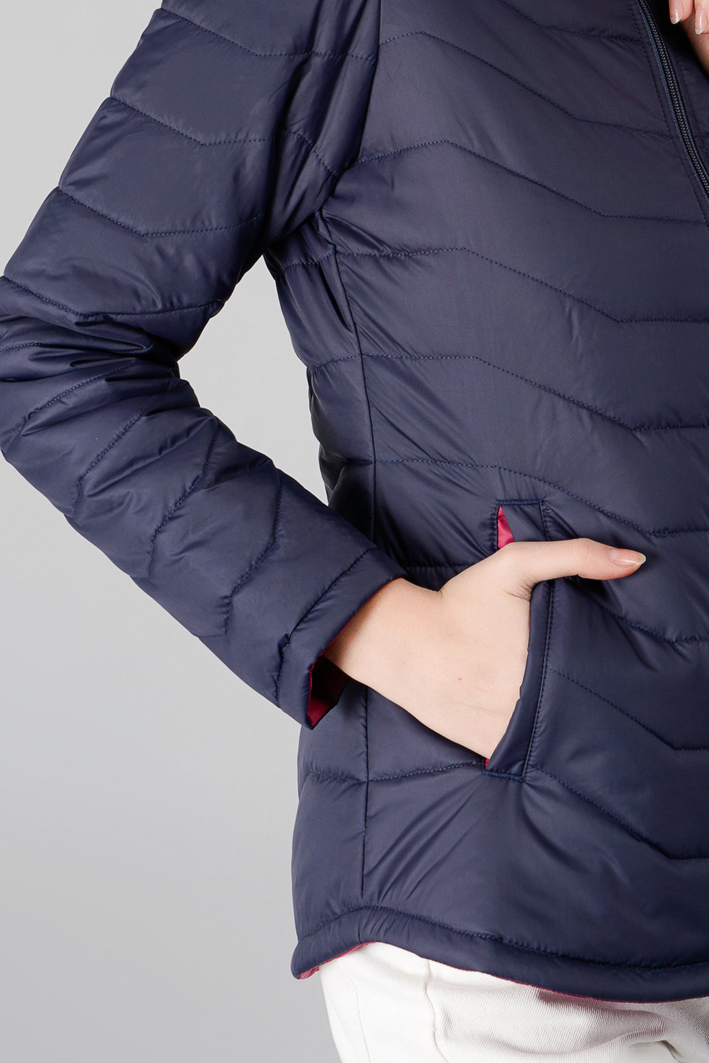 Women Puffer Jacket Reversible - Navy / Fuchsia
