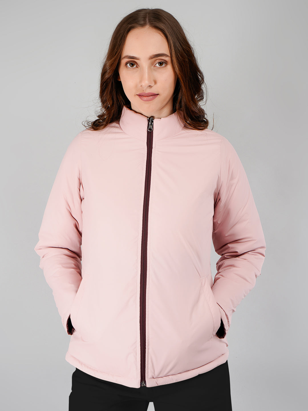 Women Puffer Jacket Reversible - Brown/Peach