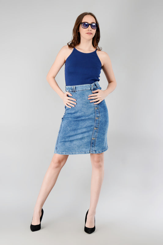 Women's Denim Skirts in Blue by Be Simple