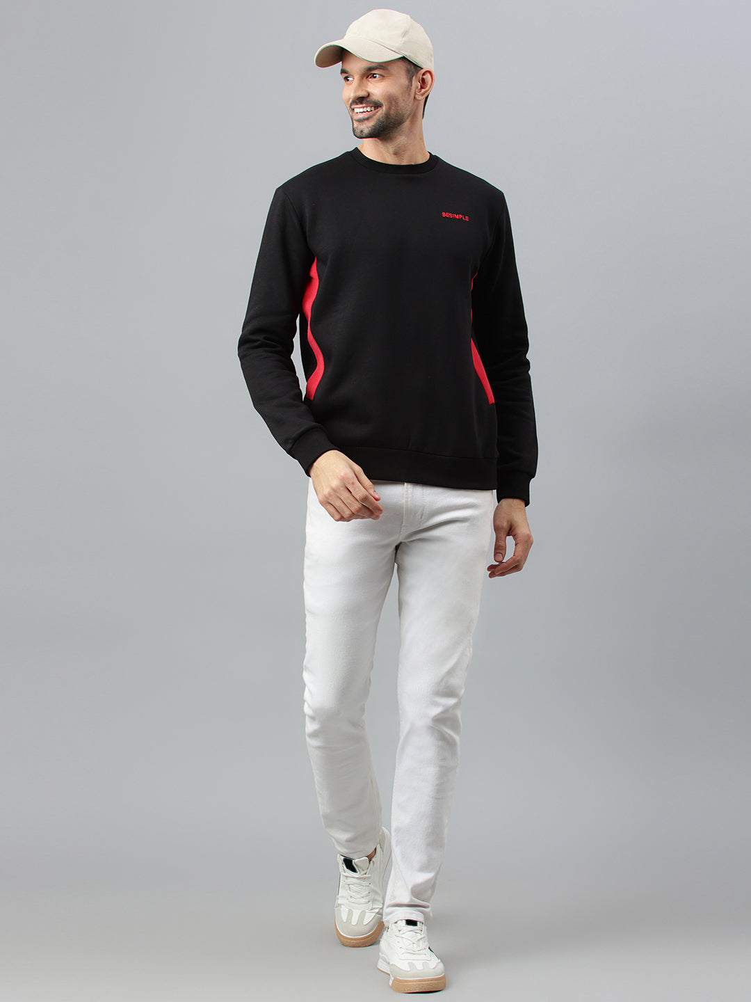 Solid Sweatshirt : Black & Red