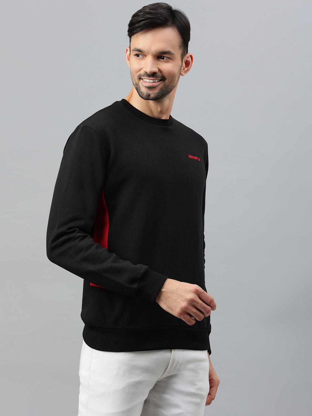 Solid Sweatshirt : Black & Red