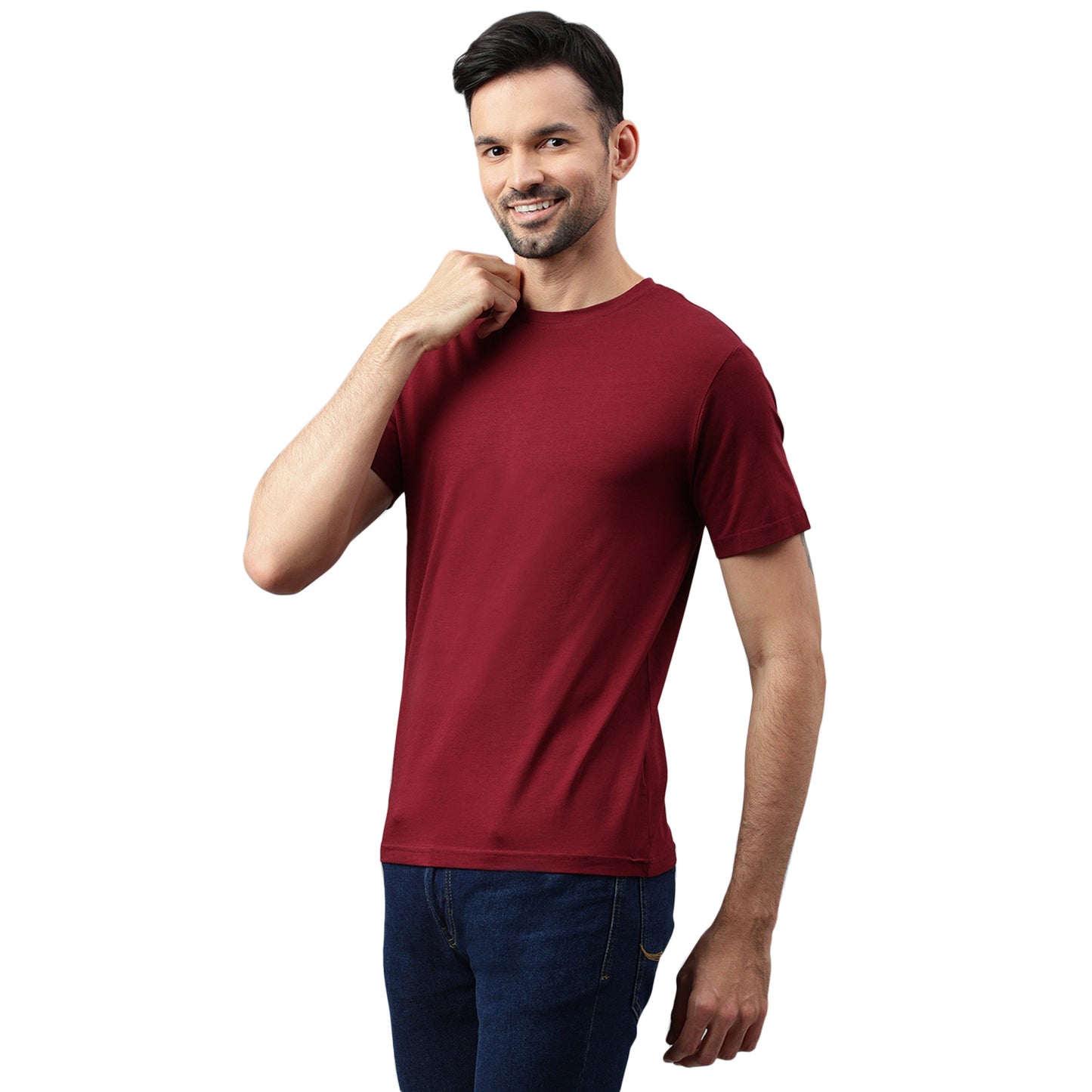 Supima Half Sleeves T-Shirt: Burgundy