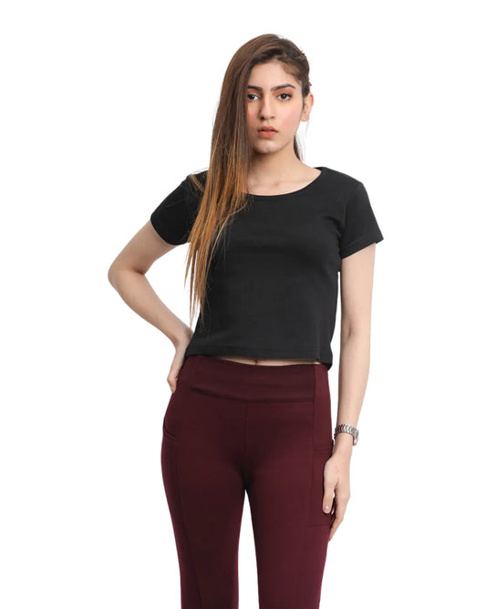 Women's Cotton Crop T-Shirt | Black T-Shirt for Women | Be Simple