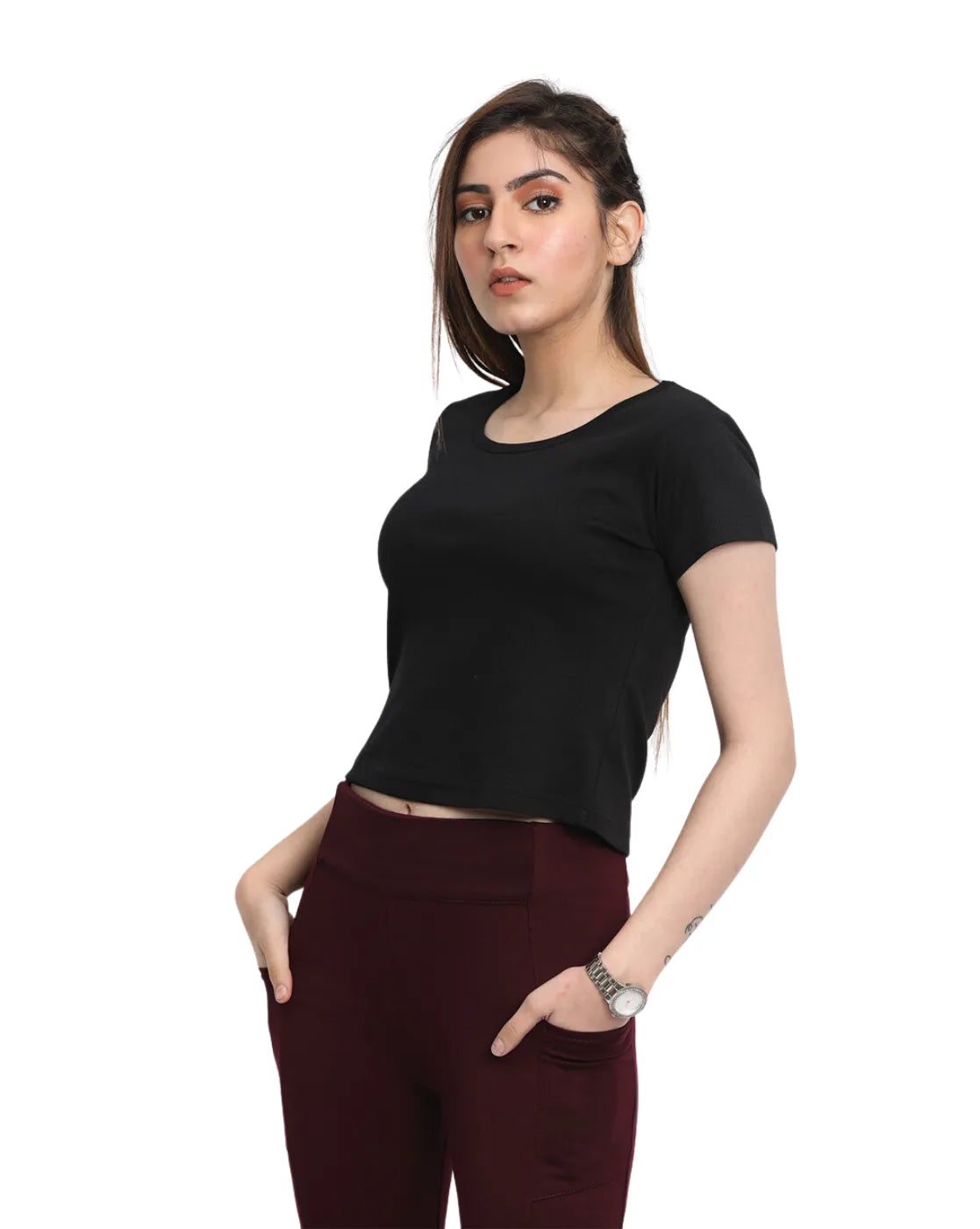 Women's Cotton Crop T-Shirt | Black T-Shirt for Women | Be Simple