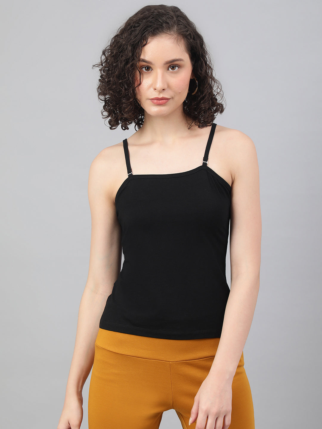 Stylish spaghetti top in Supima cotton - Black Cotton Top for Women - BeSimple