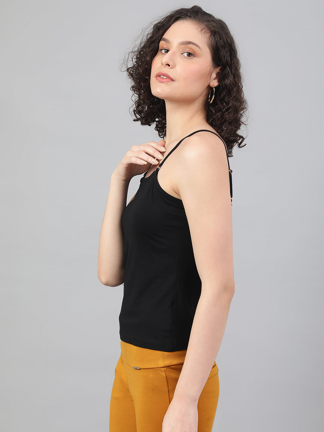 Stylish spaghetti top in Supima cotton - Black Cotton Top for Women - BeSimple