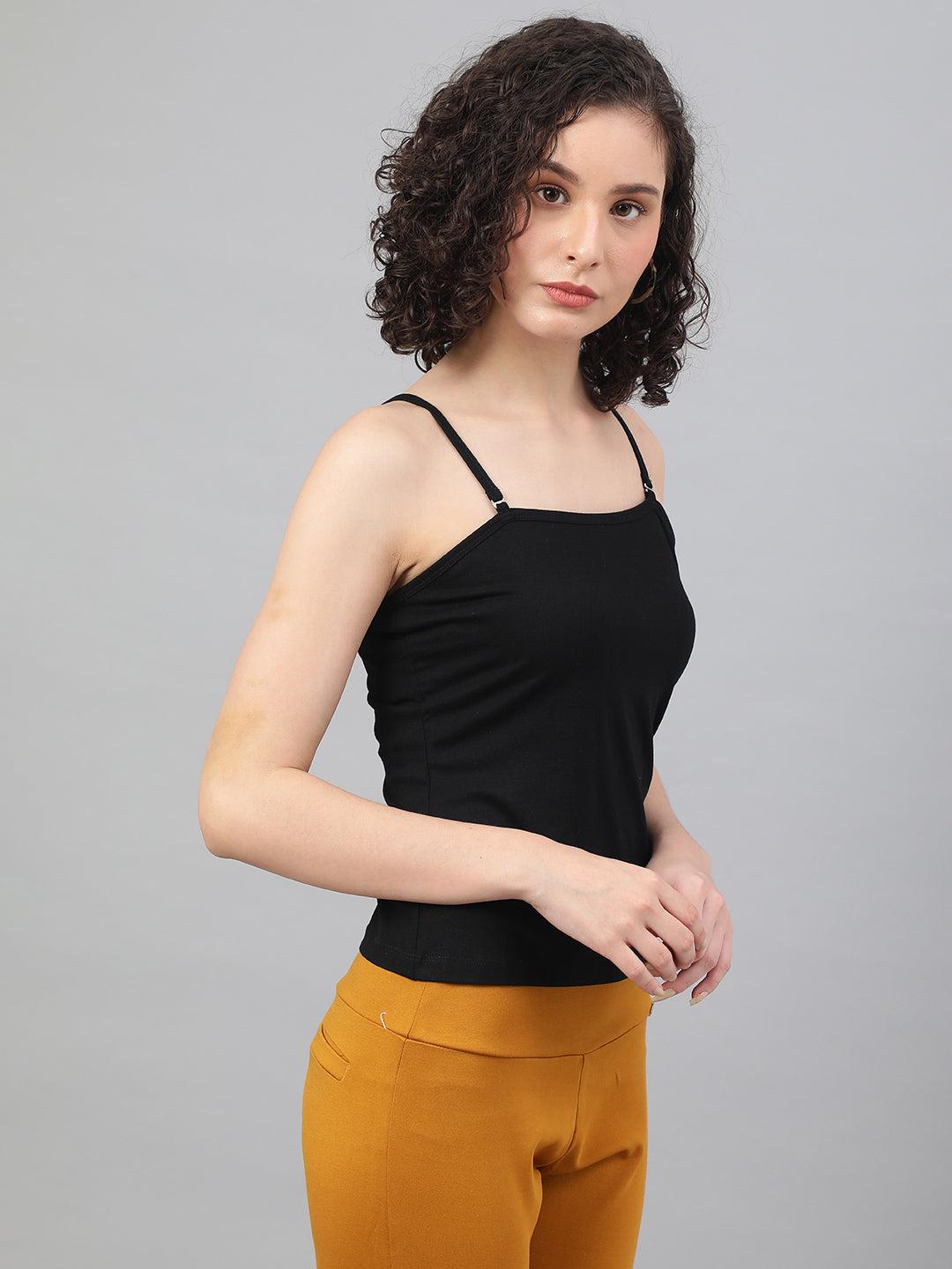 Stylish spaghetti top in Supima cotton - Black Cotton Top for Women - BeSimple