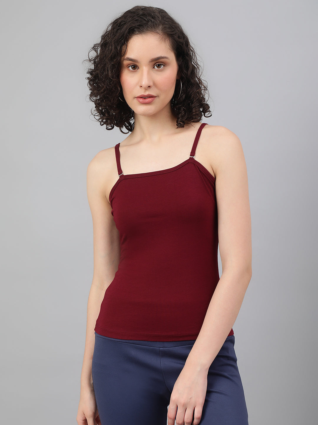 Stylish spaghetti top in Supima cotton - Burgundy/Red Cotton Top for Women - BeSimple