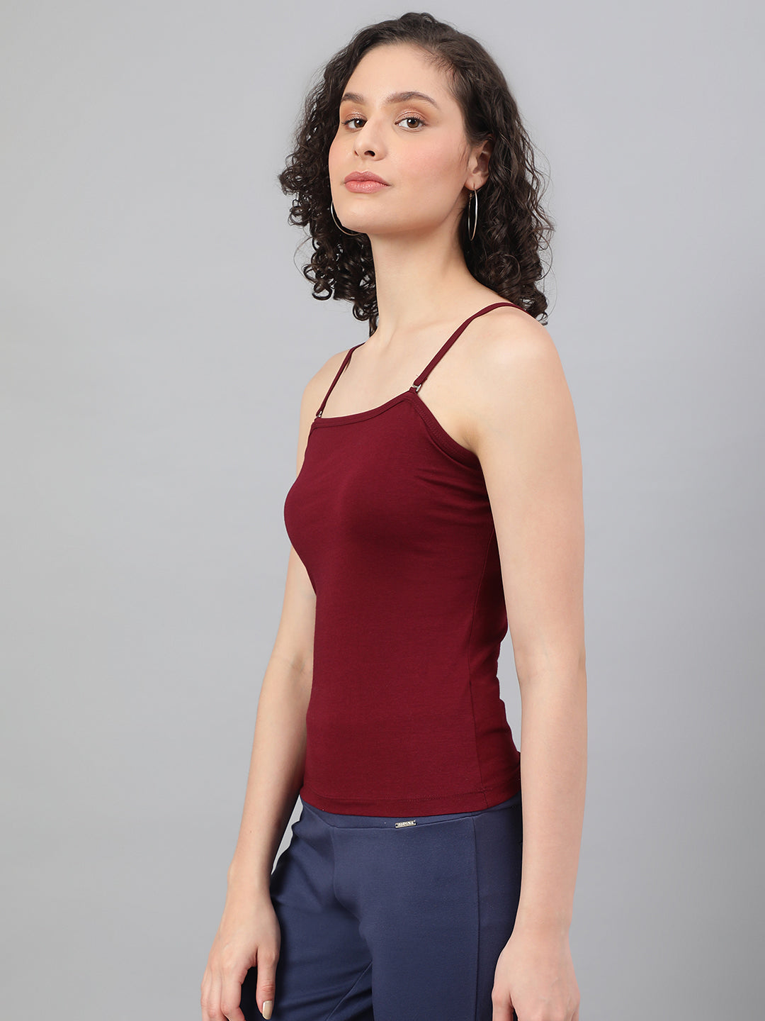 Stylish spaghetti top in Supima cotton - Burgundy/Red Cotton Top for Women - BeSimple