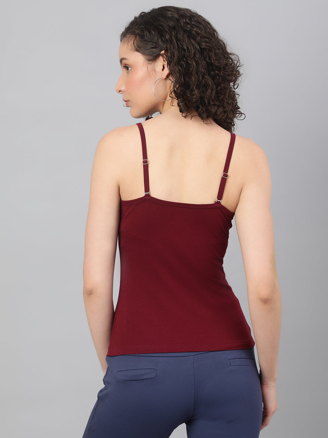 Stylish spaghetti top in Supima cotton - Burgundy/Red Cotton Top for Women - BeSimple