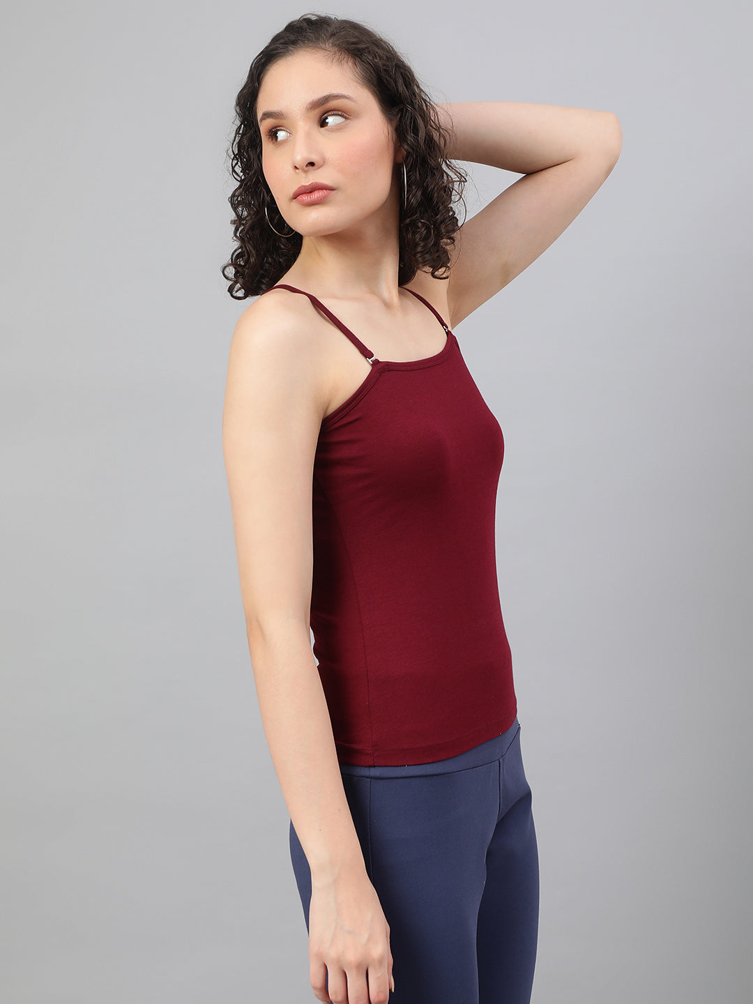 Stylish spaghetti top in Supima cotton - Burgundy/Red Cotton Top for Women - BeSimple