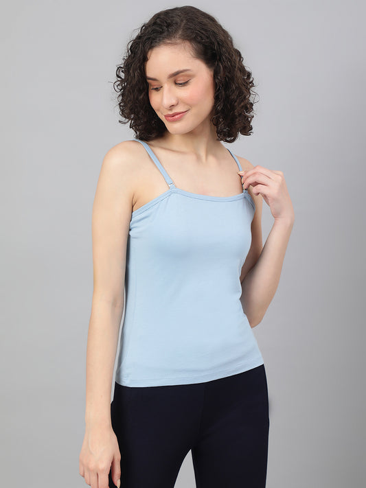 Stylish spaghetti top in Supima cotton - Chambray Blue Cotton Top for Women - BeSimple