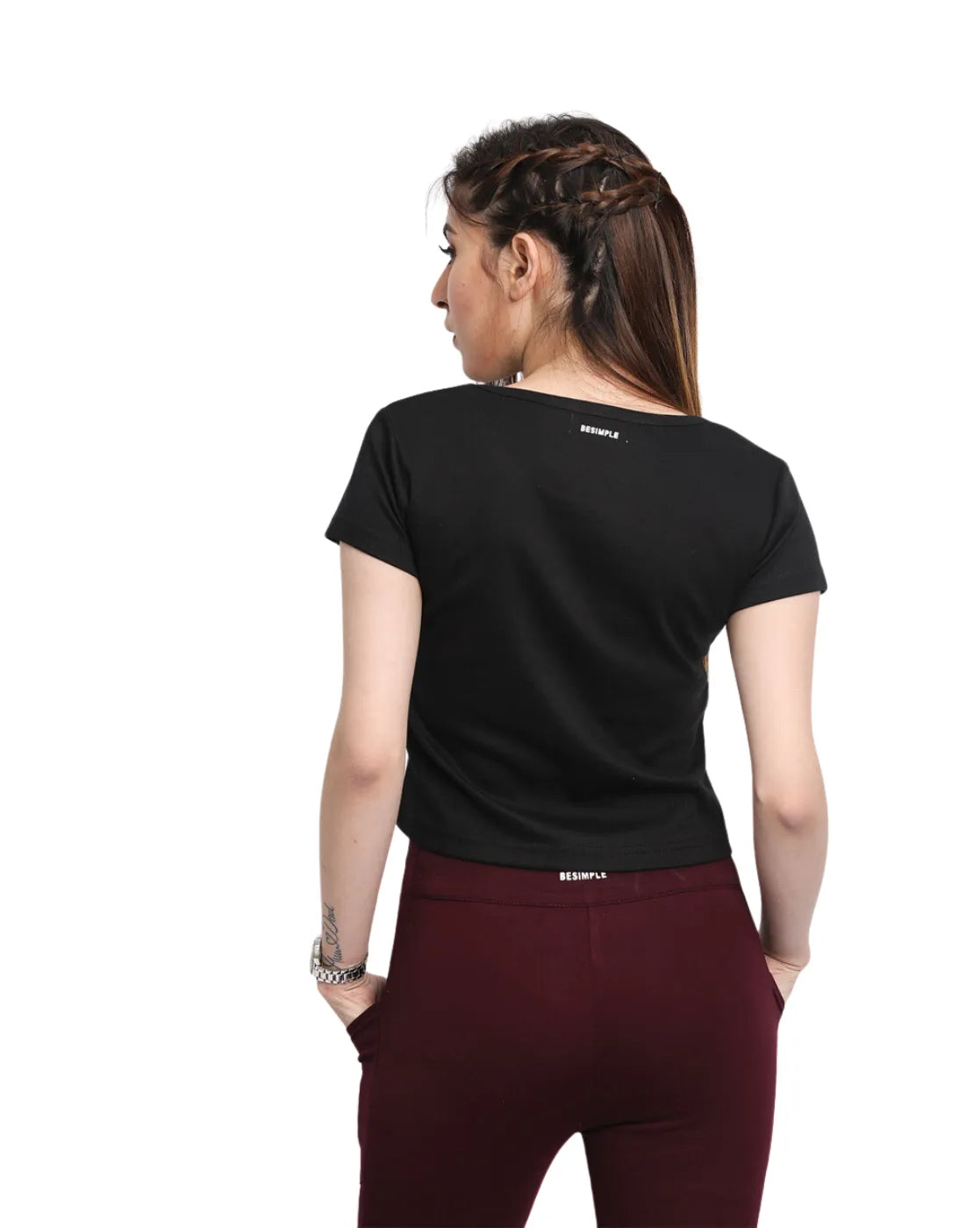 Women's Cotton Crop T-Shirt | Black T-Shirt for Women | Be Simple