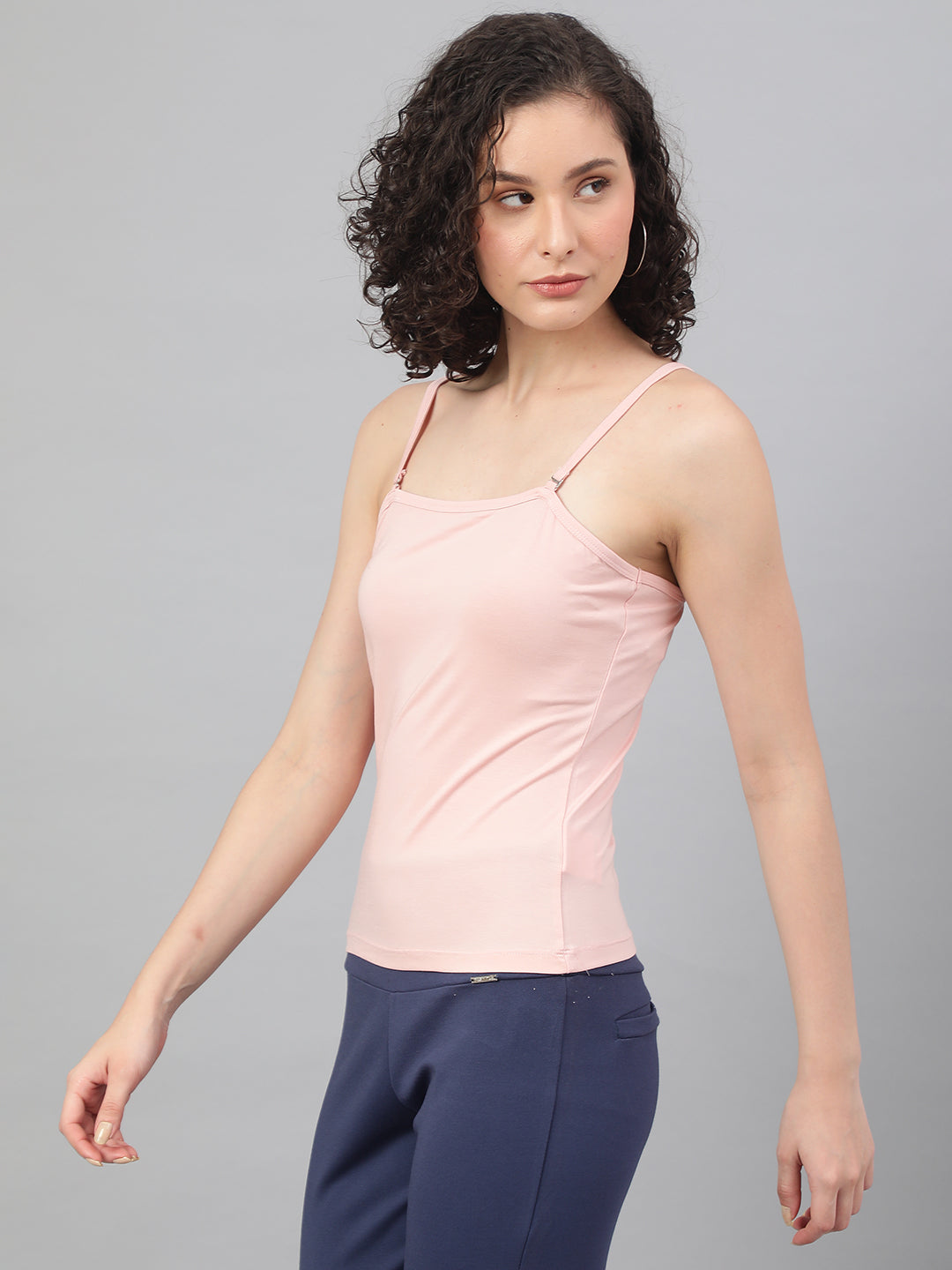 Stylish spaghetti top in Supima cotton - Pink Cotton Top for Women - BeSimple