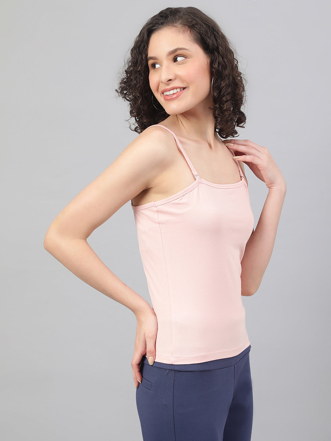 Stylish spaghetti top in Supima cotton - Pink Cotton Top for Women - BeSimple