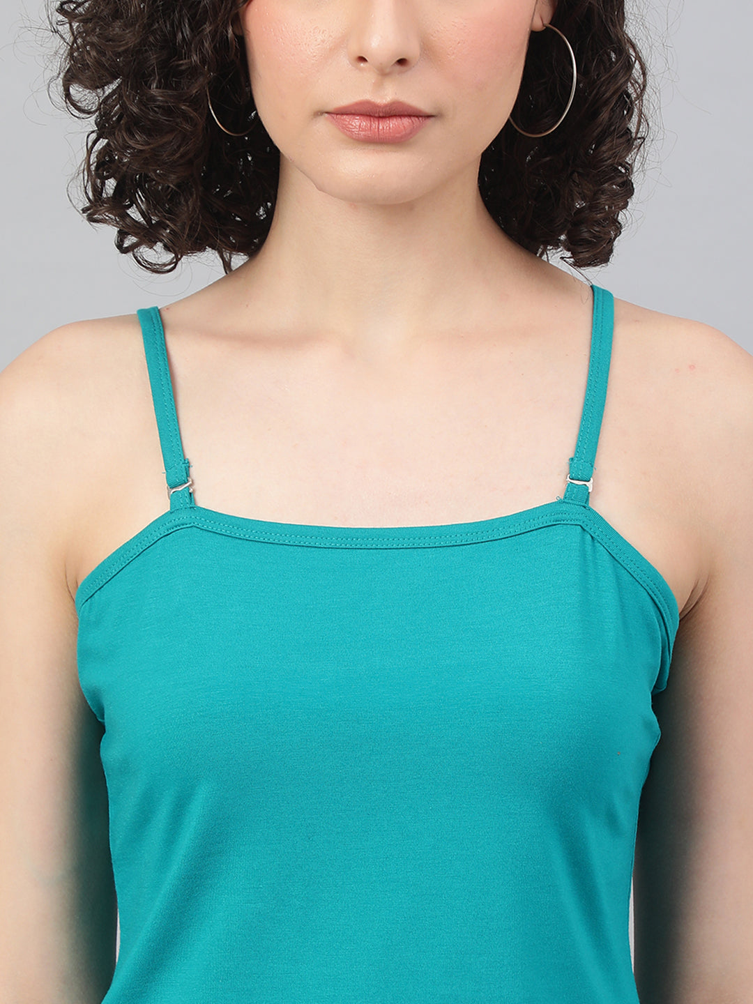 Stylish spaghetti top in Supima cotton - Teal/Sky Blue Cotton Top for Women - BeSimple